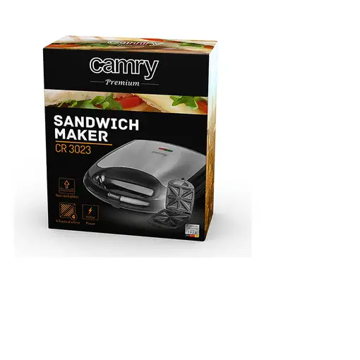 Sandwichera, 4 Sandwiches XXL, Placas Antiadherentes, CR 3023, Camry