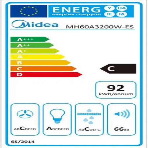 Campana extractora, 62dB, extracción 440 m3/hora, MH60A3200W-ES MIDEA