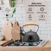 Tetera con Silbato, Hervidor Agua 2,3L, Inducción, Acero Inox, Negro Wooden Briebe