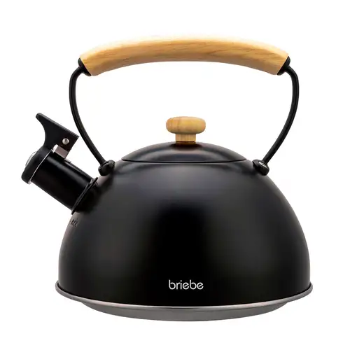 Tetera con Silbato, Hervidor Agua 2,3L, Inducción, Acero Inox, Negro Wooden Briebe