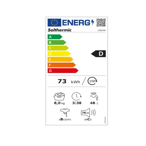 Lavadora de 8 kg y 1400rpm, D Lv814v SOLTHERMIC