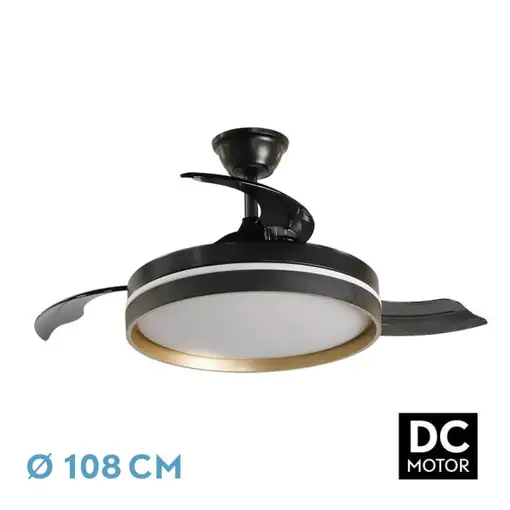 Ventilador DC 72W Mandarin Negro/Oro, 3 aspas, 6 velocidades, LED regulable