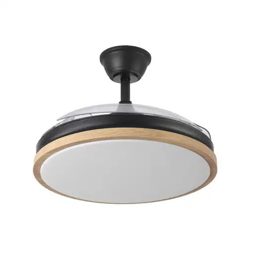 Ventilador DC Evros Negro/Haya 72W 3 aspas Desplegables, LED regulable, remoto