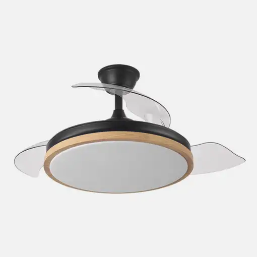 Ventilador DC Evros Negro/Haya 72W 3 aspas Desplegables, LED regulable, remoto