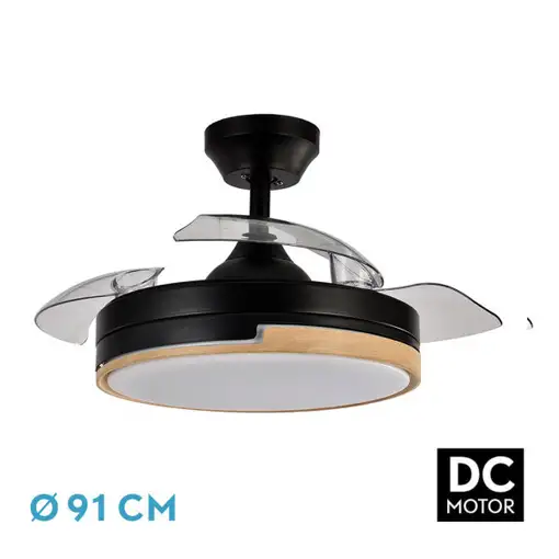 Ventilador Olimpia negro/madera LED 48W con aspas 91 cm