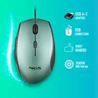Ratón ergonómico con cable y botones silenciosos con adaptador USB a tipo C, NGS 