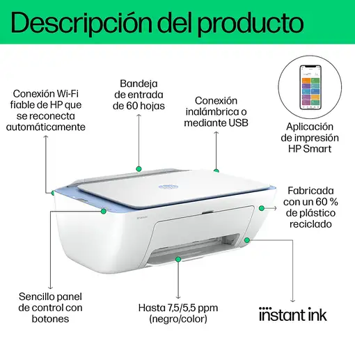 HP DeskJet 2822e Inalámbrico All-in-One Color Impresora, Fotocopiadora, escáner