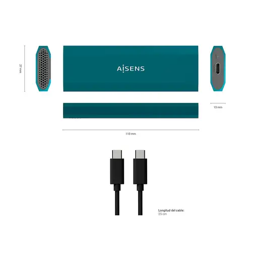 AISENS Caja Externa M.2 (NGFF) ASM2-019BLU SATA/NVMe a Usb3.1 Gen2, Azul