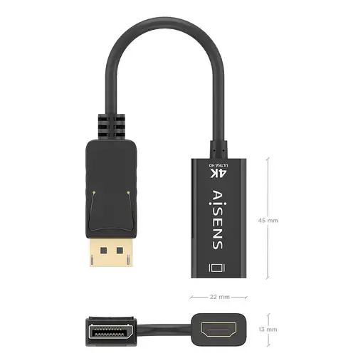 AISENS CONVERSOR DISPLAYPORT A HDMI 4K@60HZ, DP/M-HDMI/H, NEGRO, 15CM