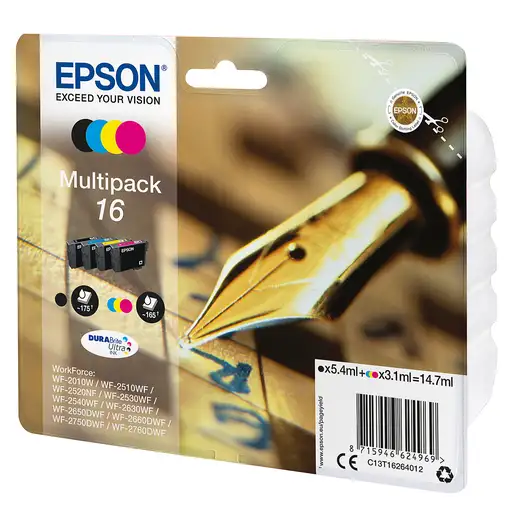 Pack de cartuchos de tinta original, 4 colores T1626 EPSON, 1 ud