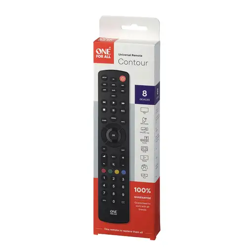 One For All Basic Contour 8 mando a distancia IR inalámbrico TV, Receptor de telev