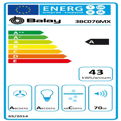 Balay 3BC076MX campana De pared Acero inoxidable 590 m³/h