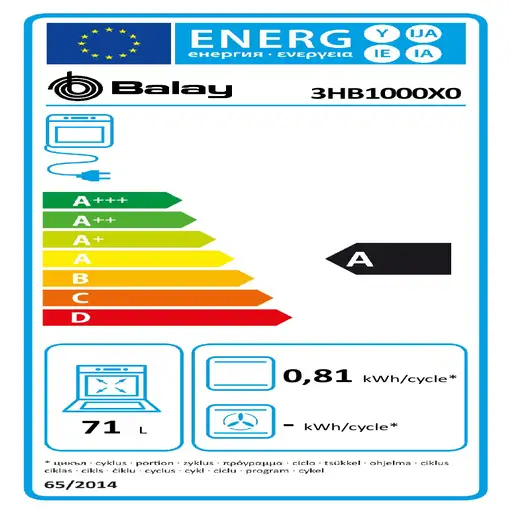 Balay 3HB1000X0 horno 71 L Negro, Acero inoxidable