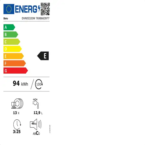 Beko DVN05320W Independiente 13 cubiertos E