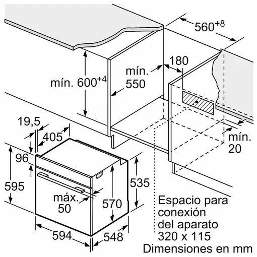 Bosch Serie 4 HBA514ES3 horno 71 L 3400 W Negro, Acero inoxidable