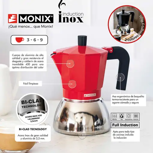 Monix M863103 cafetera manual Cafetera italiana 0,195 L Rojo