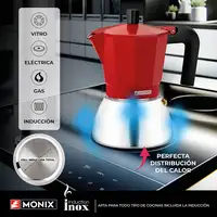 Cafetera Italiana roja Induction inox, tecnologia Bi-clad, mango termoresistente, apta para todo tipo de cocinas MONIX, 9 tazas