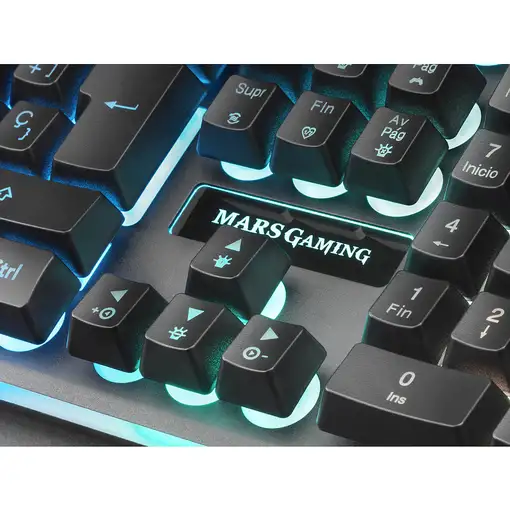 Mars Gaming MK320ES, Teclado Gaming H-Mech, 13 Modos RGB y Halo, Reposamuñecas Aco