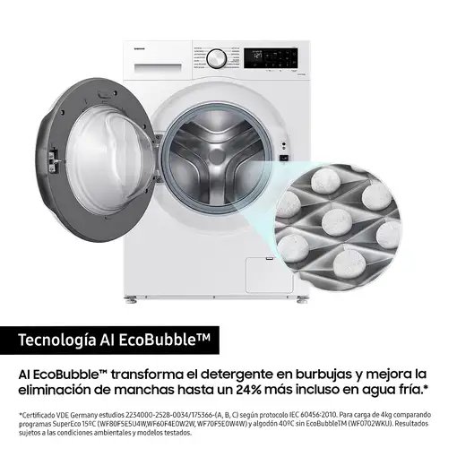 Samsung Lavadora 11kg AI EcoBubble Blanca, Clasificación Energética A WW11DG5B25TE