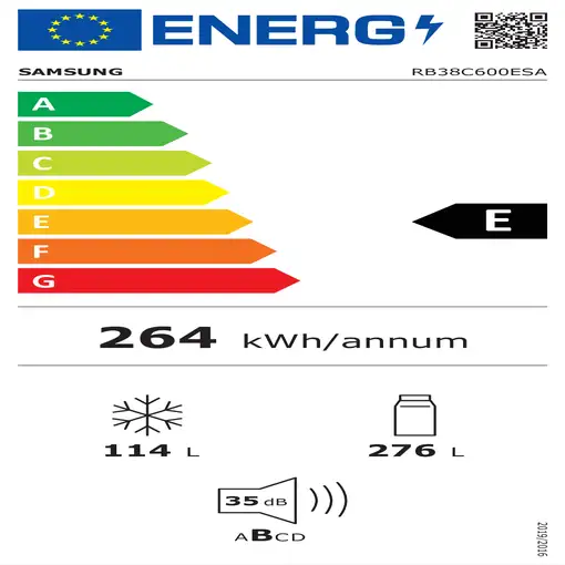 Samsung Frigorífico Combi 2m 390L Inox Clasificación Energética E y Smart AI - RB3