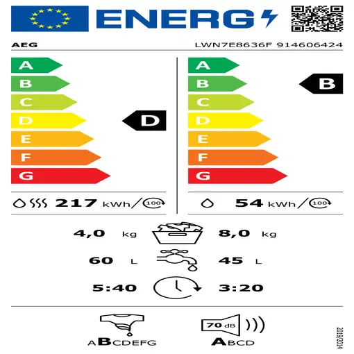 AEG Series 7000 LWN7E8636F lavadora-secadora Integrado Carga frontal Blanco D