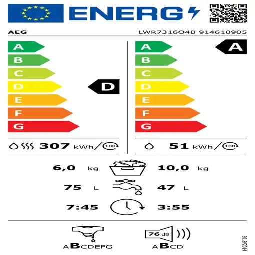 AEG Series 7000 LWR7316O4B lavadora-secadora Independiente Carga frontal Blanco D