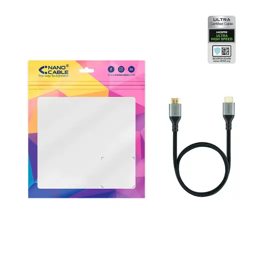 Nanocable Cable HDMI 2.1 Certificado ULTRA HIGH SPEED A/M-A/M, Negro, 1 m