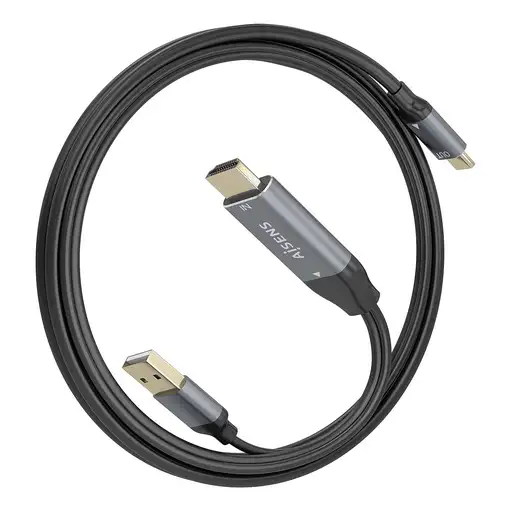 AISENS Cable Conversor Aluminio HDMI V2.0 A USB-C 4K@60HZ, HDMI/M+USB-A/M-USB-C/M,