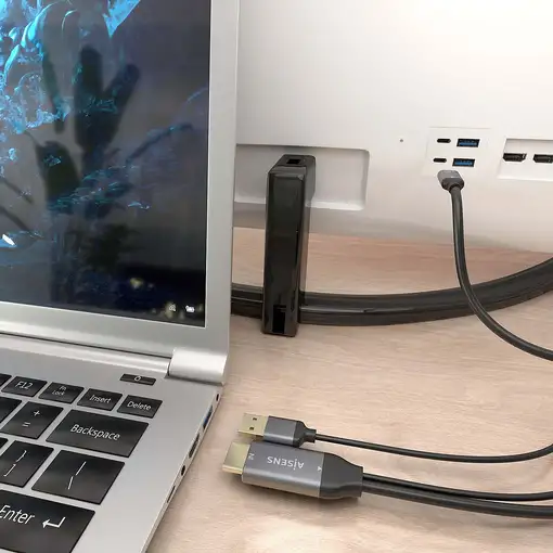 AISENS Cable Conversor Aluminio HDMI V2.0 A USB-C 4K@60HZ, HDMI/M+USB-A/M-USB-C/M,