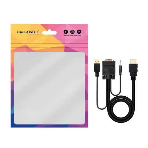 Nanocable Cable Conversor HDMI a VGA+Audio+USB, 1.8 m, Negro
