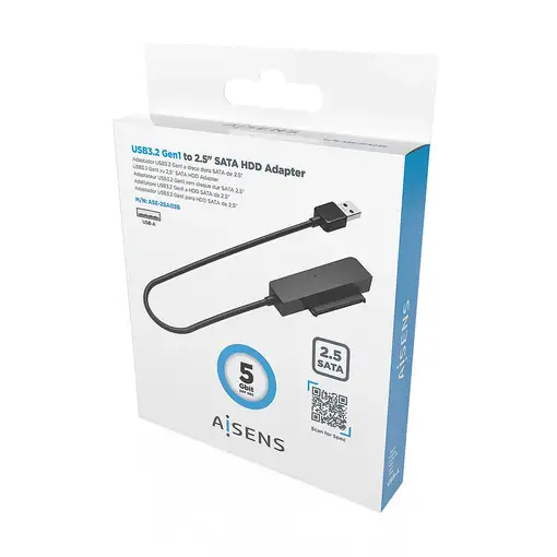 AISENS Adaptador SATA a USB-A USB3.0/USB3.1 Gen1 para Discos Duros 2.5″, Negro