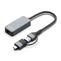 AISENS Conversor USB3.2 Gen1 USB-A+USB-C a Ethernet 2.5G 10/100/1000/2500 Mbps, Gr