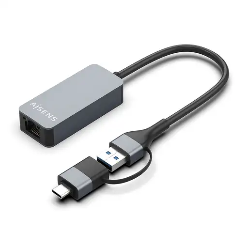 AISENS Conversor USB3.2 Gen1 USB-A+USB-C a Ethernet 2.5G 10/100/1000/2500 Mbps, Gr