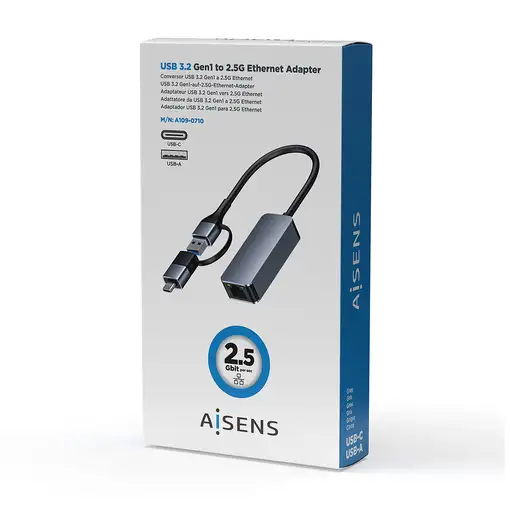 AISENS Conversor USB3.2 Gen1 USB-A+USB-C a Ethernet 2.5G 10/100/1000/2500 Mbps, Gr