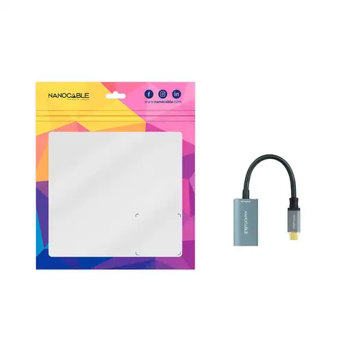 Nanocable Conversor USB-C a DisplayPort 8K Aluminio, 15 cm, Gris