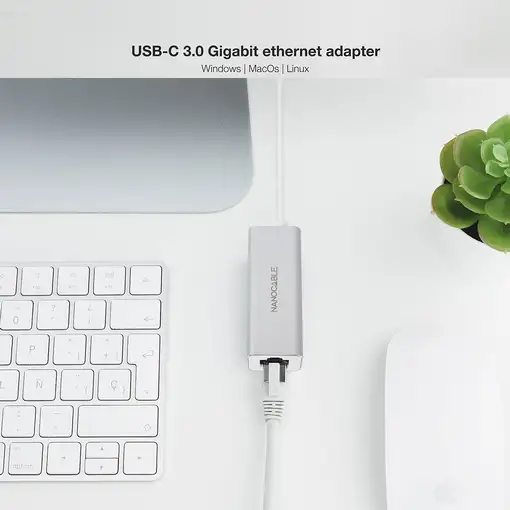Nanocable Conversor USB-C A Ethernet Gigabit 10/100/1000 Mbps. 15cm