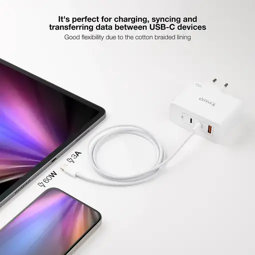 Nanocable Cable USB-C 2.0 60W 3A, USB-C/M-USB-C/M, Blanco, 1 m
