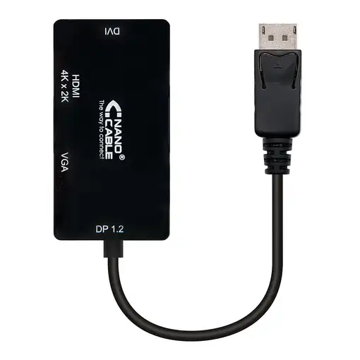 Nanocable Conversor Displayport a VGA / HDMI, 3 en 1, DP 1.2/M-VGA/H-HDMI/H 4K, Ne