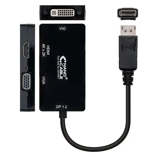 Nanocable Conversor Displayport a VGA / HDMI, 3 en 1, DP 1.2/M-VGA/H-HDMI/H 4K, Ne