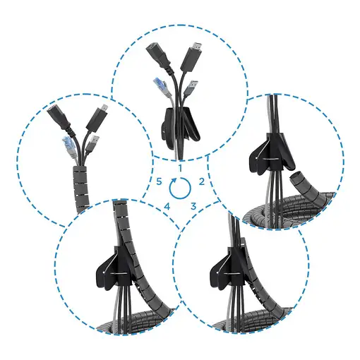 AISENS Organizador de cable en espiral 25mm, Negro, 6.0m