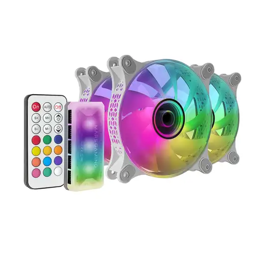 Mars Gaming MF-3DKIT Blanco, Kit 3 Ventiladores ARGB 360° 12cm, Espejo Infinito 3D