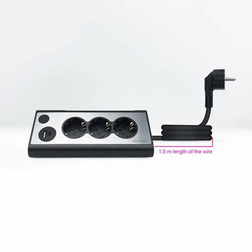 Nanocable Regleta de Sobremesa con 3 Tomas de Tierra y 2 USB´s con Luz, Negro