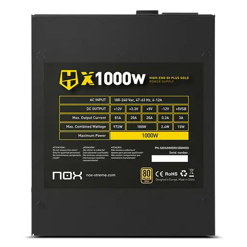 NOX HUMMER X 1000W PLUS GOLD unidad de fuente de alimentación 24-pin ATX Negro