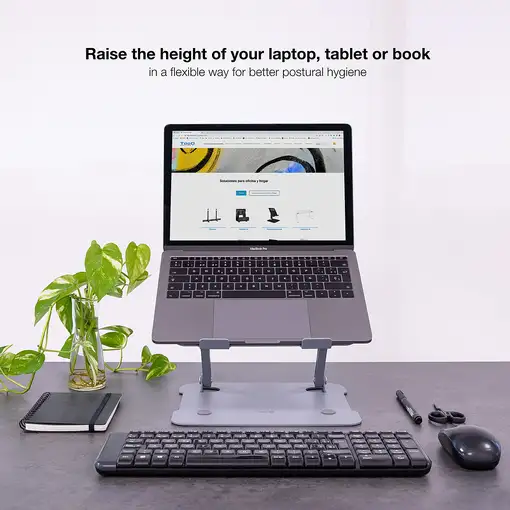 TooQ Soporte Elevador de Aluminio Ajustable Ergonómico para Portátiles, Gris