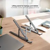 TooQ Soporte Elevador para Portátiles, Tablets, Móviles y Libros, Gris