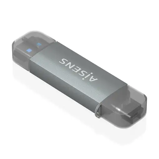 AISENS Lector de Tarjetas SD, Micro SD, MMC, RS-MMC, MMC Micro, USB-A y USB-C, Gri