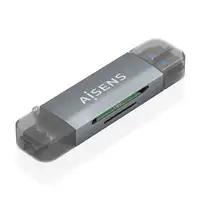 AISENS Lector de Tarjetas SD, Micro SD, MMC, RS-MMC, MMC Micro, USB-A y USB-C, Gri