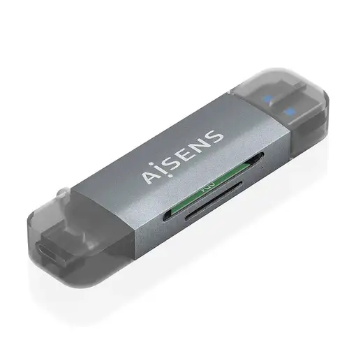 AISENS Lector de Tarjetas SD, Micro SD, MMC, RS-MMC, MMC Micro, USB-A y USB-C, Gri