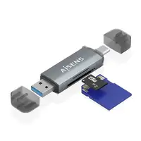 AISENS Lector de Tarjetas SD, Micro SD, MMC, RS-MMC, MMC Micro, USB-A y USB-C, Gri