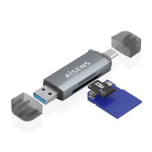 AISENS Lector de Tarjetas SD, Micro SD, MMC, RS-MMC, MMC Micro, USB-A y USB-C, Gri